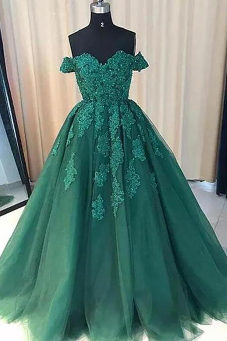 Modest A Line Green Lace Prom Dress