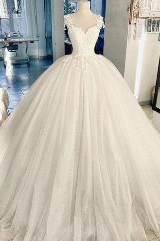 Ball Gown Ivory Lace Tulle Long Prom Dress