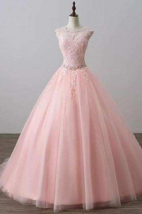 Charming Pink Tulle Sweet Lace Formal Dresses