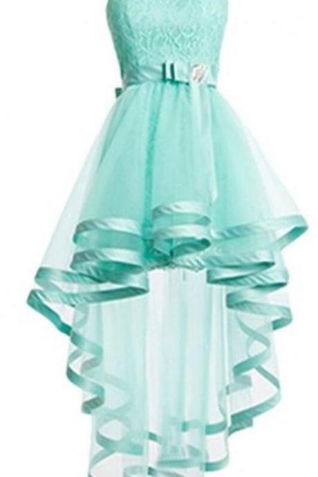 Lovely Tulle High Low Mint Green Short Prom Dresses
