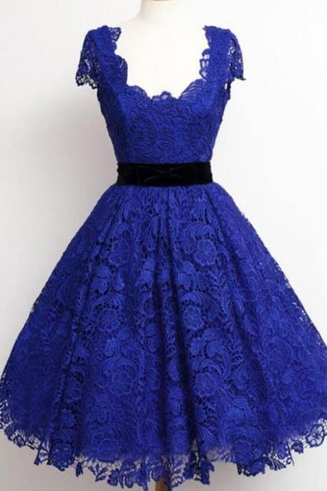 Simple Royal Blue Lace Homecoming Dresses