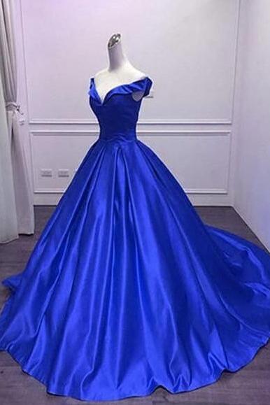 Simple Royal Blue Gorgeous Formal Satin Party Dresses