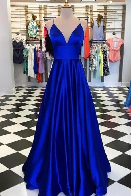 Charming Royal Blue Long Satin Evening Dress