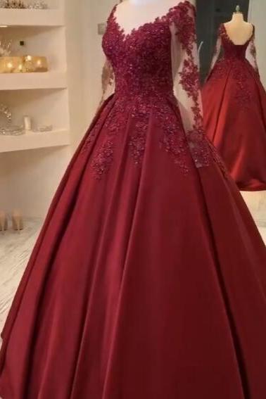 Sexy A Line Long Sleeve Long Prom Dress, Sweet 16 Gowns