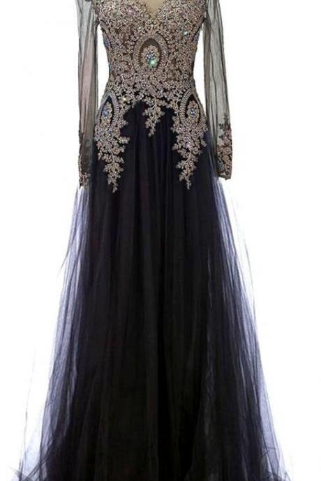 Elegant Black Long Tulle Evening Dresses