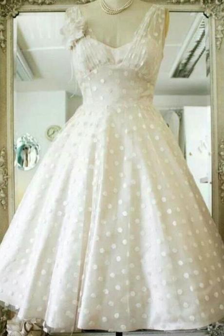 Vintage Polka Dots Tea Length Bridal Dresses