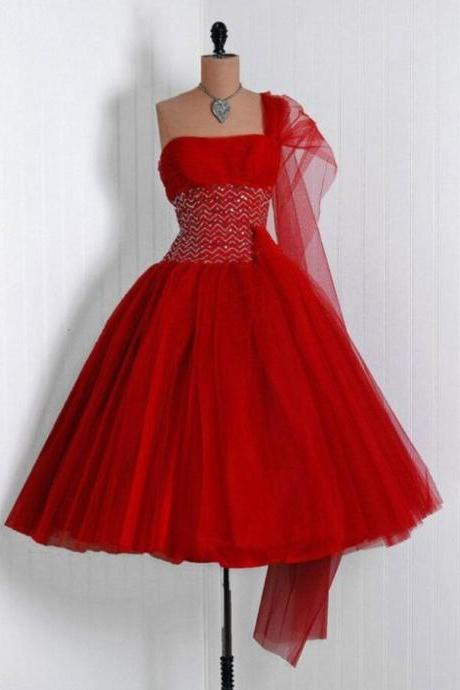 Vintage One Shoulder Beading Homecoming Dresses