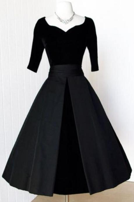 950s Vintage Black Velvet Prom Gowns, Homecoming Dress