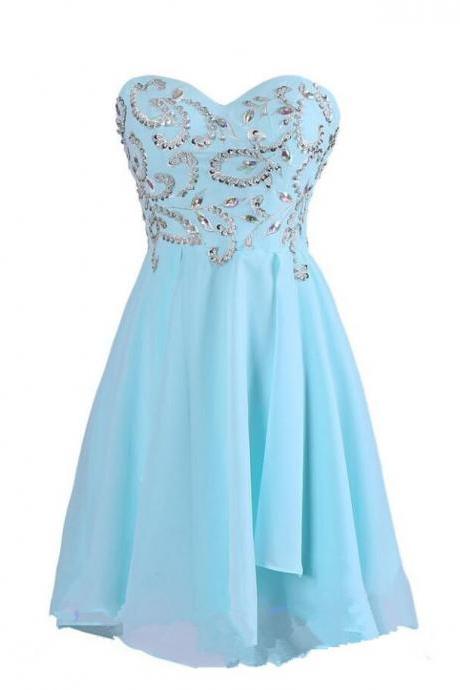 Simple Blue Chiffon Short Homecoming Gowns