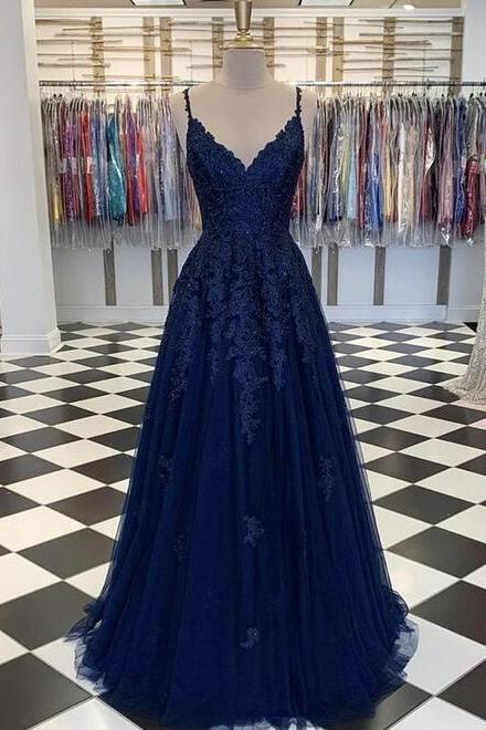 Floor-length A Line Chiffon Prom Dresses With Lace