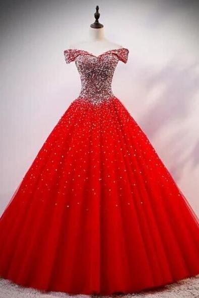 Vintage Red Tulle Long Party Dress