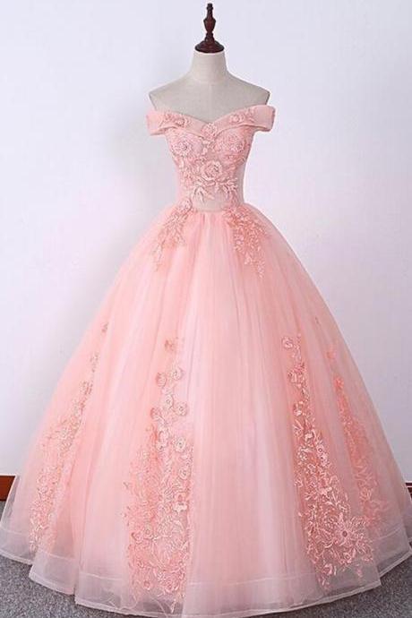 Off Shoulder Tulle Lace Applique Long Prom Dresses