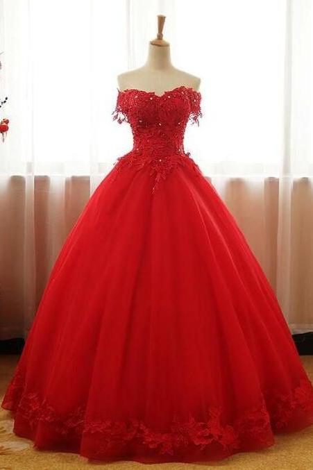 A-line Red Tulle Quinceanera Prom Dress Evening Dress