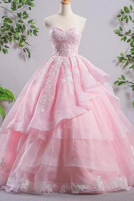 Ball Gown A-line Lace Pink Evening Party Dresses