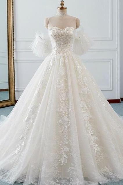Mermaid Sweetheart Ivory Ball Gown Tulle Lace Wedding Dresses