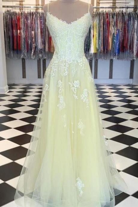 A-line Yellow Long Prom Dress With Appliques