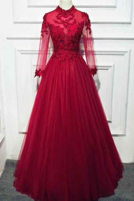 Floor Length Long Sleeve Lace Evening Dress