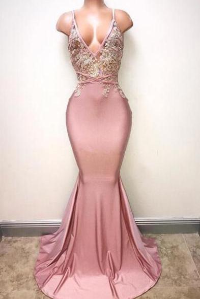 Mermaid Long Pink Formal Prom Dress