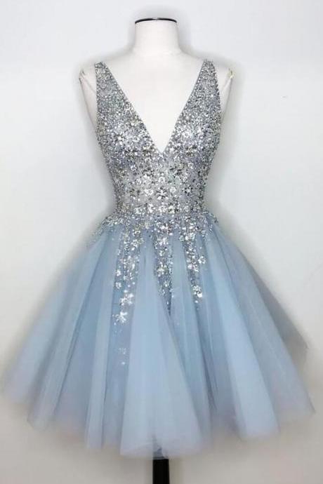Silver Gray Prom Dress, Short Homecoming Dresses