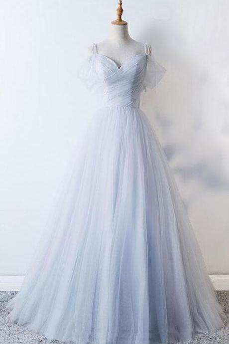 Sweetheart A Line Gray Tulle Long Prom Dresses