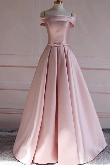A Line Floor Length Pink Evening Dress Formal Gown
