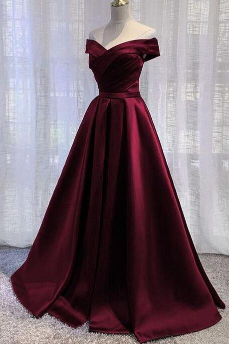 Elegant A-line Off The Shoulder Wine Red Prom Dresses