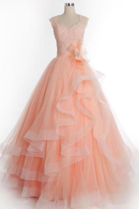 Princess Pink Prom Formal Dress With Cap Sleeves