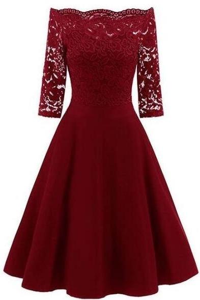 Off The Shoulder Wine Red Short Prom Dress