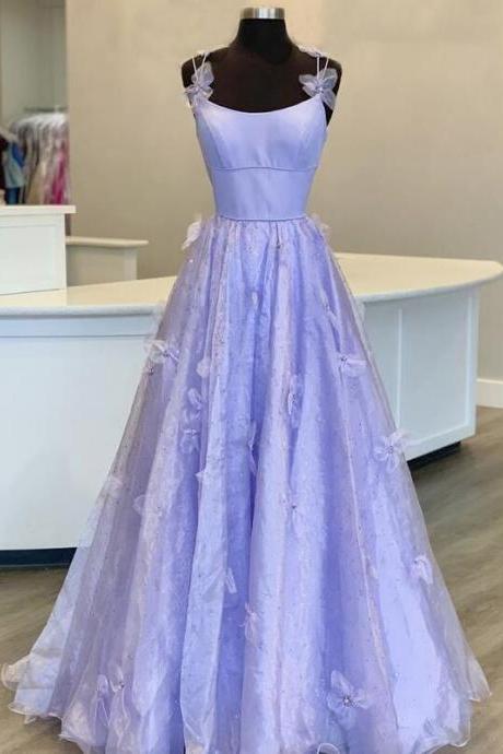 A Line Tulle Purple Long Prom Dress Formal Dress
