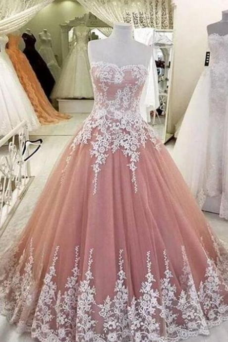 Charming A Line Pink Prom Dress With Lace