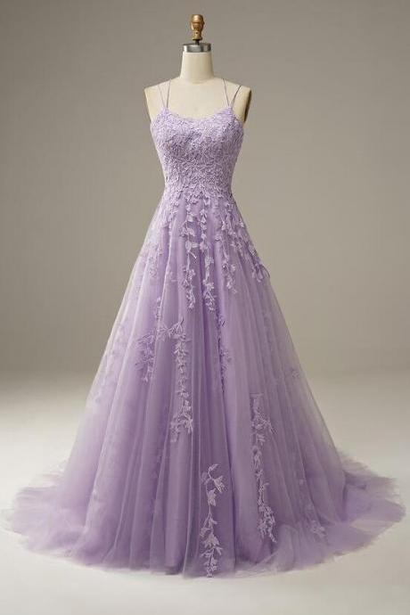 Mermaid Lace Up Back Lavender Prom Dresses
