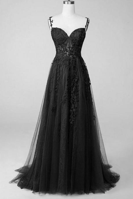 A-line Black Lace Prom Dress