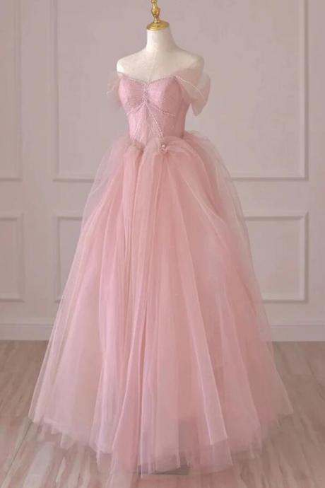 Off Shoulder Long Pink Formal Party Dresses