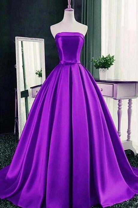 Strapless Mermaid Purple Satin Long Prom Dress