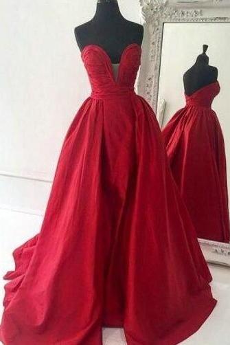 Floor Length V Neck Red Prom Dresses
