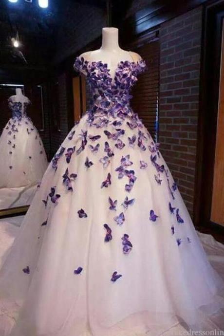 Vintage Purple Butterfly Appliques Quinceanera Dress