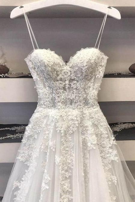 A Line Lace Tulle Wedding Dresses