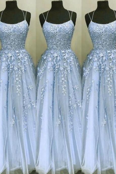 Simple A Line Blue Long Prom Dress