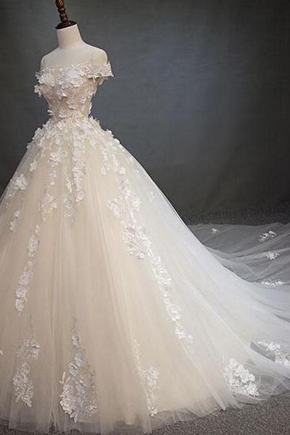 Mermaid Tulle Lace Applique Long Lace Wedding Dress