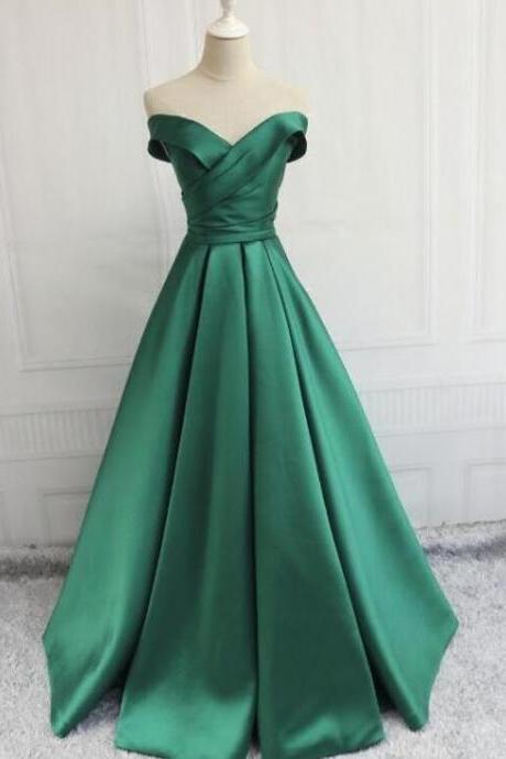Off Shoulder Green Stain Long Prom Dress