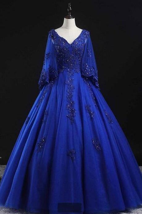 Ball Gown Royal Blue Puffy Prom Dress Formal Dress
