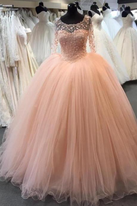 Sexy Scoop Tulle Long Sleeve Party Gowns