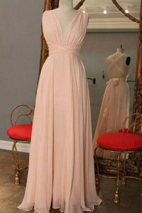 A Line Chiffon V-neck Prom Dress, Open Back Prom Dress