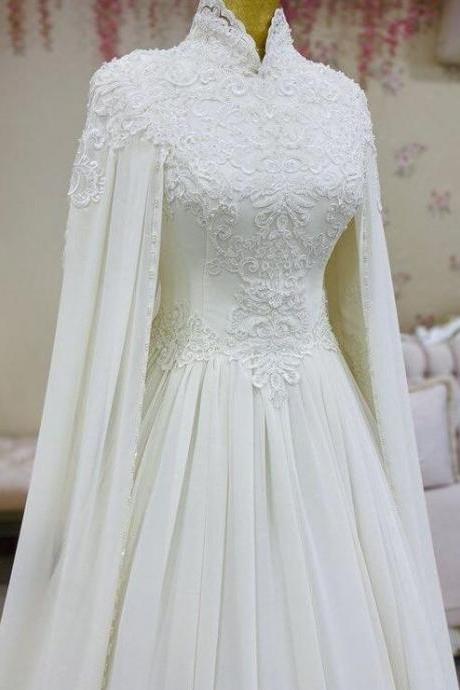 Charming Arabic Style Ivory Chiffon Evening Dress, Prom Dress
