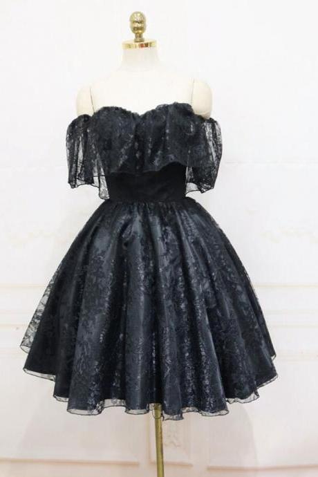 Off Shoulder Black Sweetheart Tulle Short Homecoming Dress
