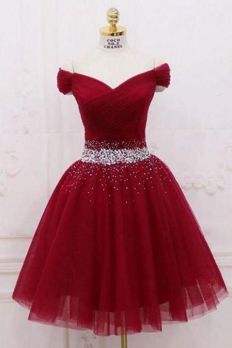 Lovely Off Shoulder Wine Red Homecoming Dresses With Sequins
