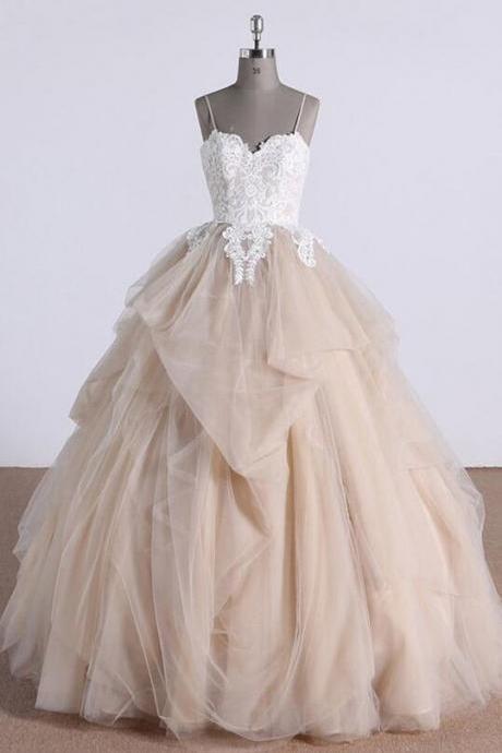 Ball Gown Backless Evening Gown, Lace Prom Dress