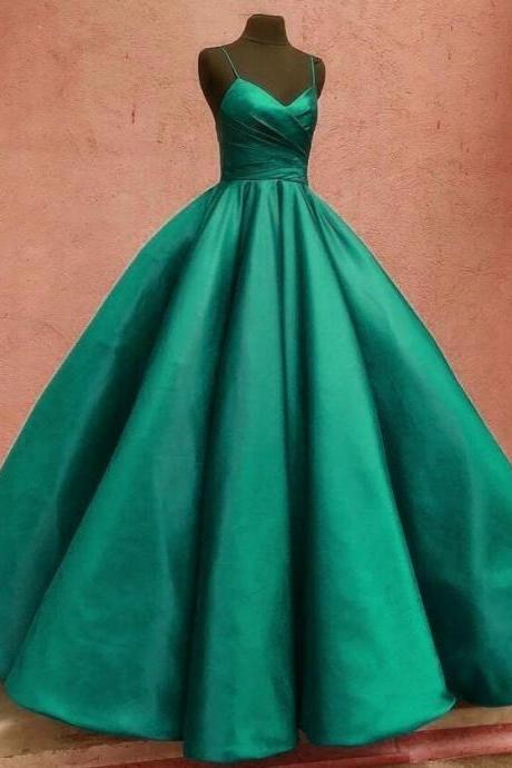 Simple Straps Green Stain Prom Dresses