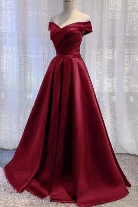 Simple Off Shoulder Wine Red Party Dress Prom Evening Gown