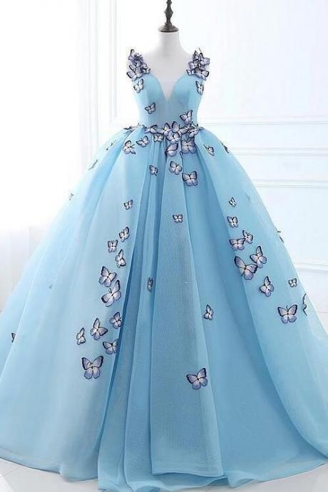 Beauty Ball Gown Blue Long Prom Dress, Evening Dress